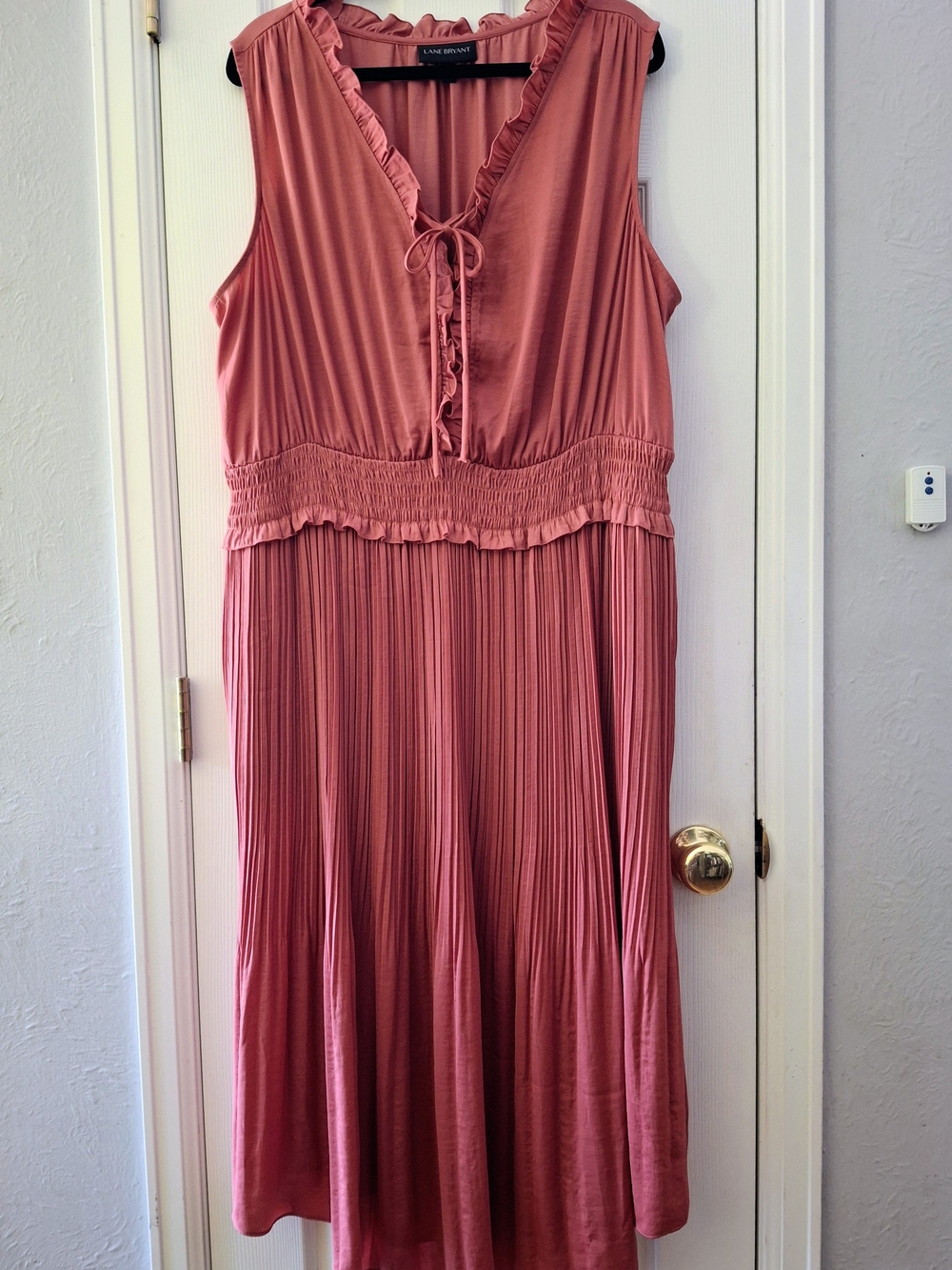 Lane Bryant Dusty Rose Ruffle V-Neck Pleated Midi Dress